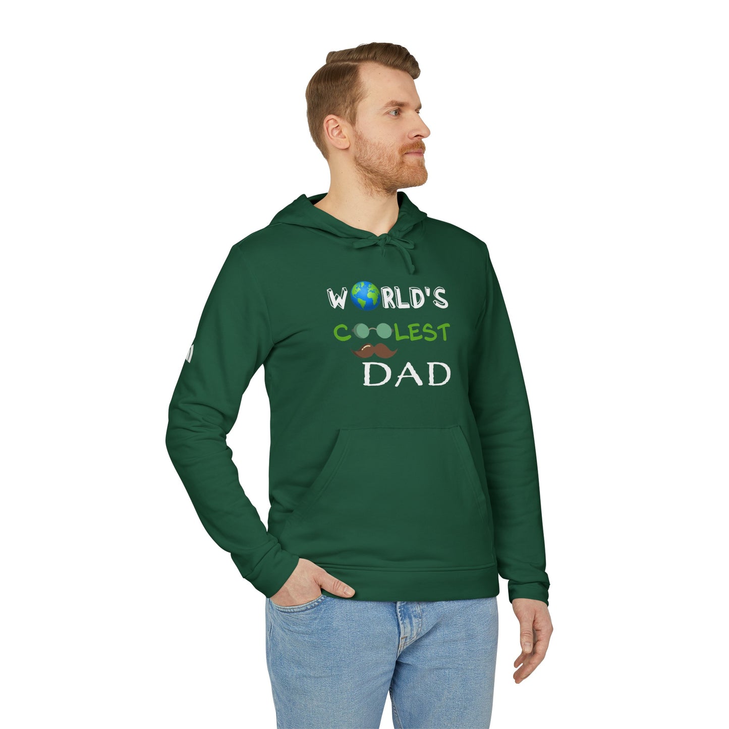 Personalized "World's Coolest Dad" adidas® Hoodie - Custom Earth & Mustache Design