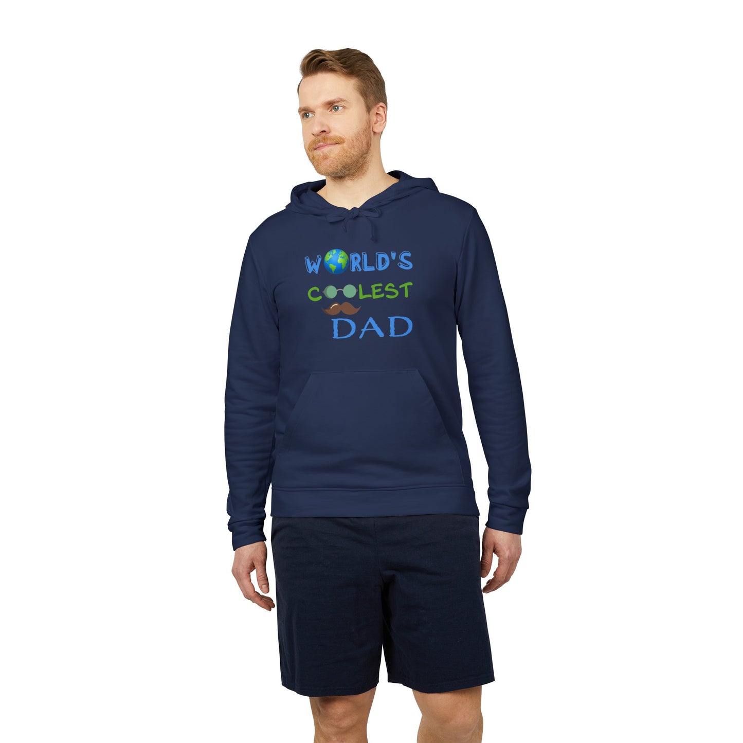 Personalized "World's Coolest Dad" adidas® Hoodie - Custom Earth & Mustache Design