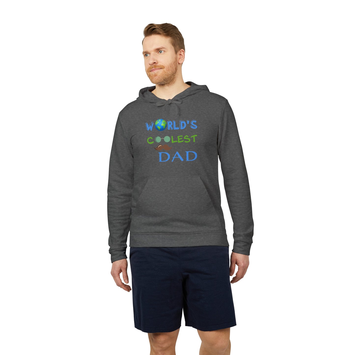 Personalized "World's Coolest Dad" adidas® Hoodie - Custom Earth & Mustache Design