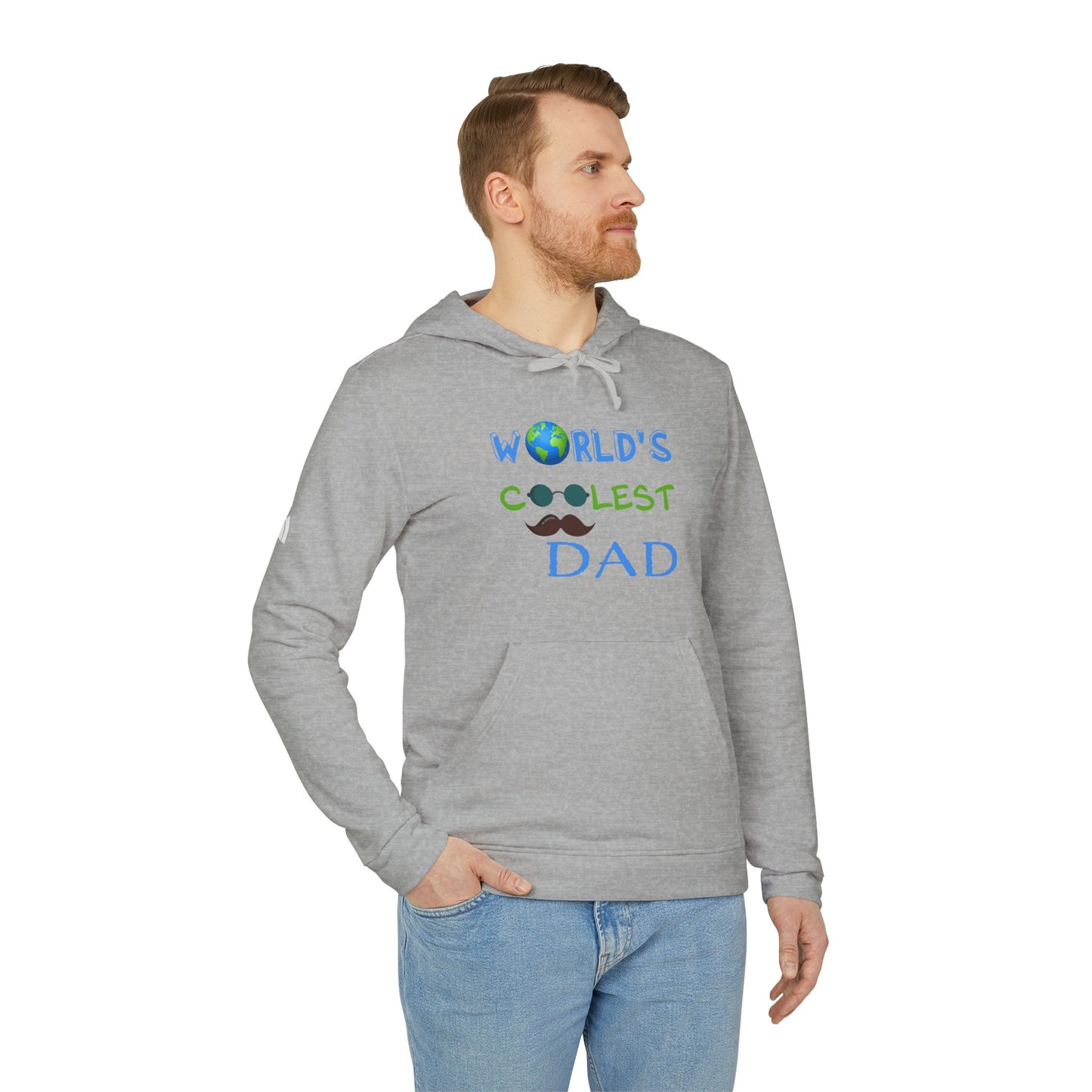 Personalized "World's Coolest Dad" adidas® Hoodie - Custom Earth & Mustache Design