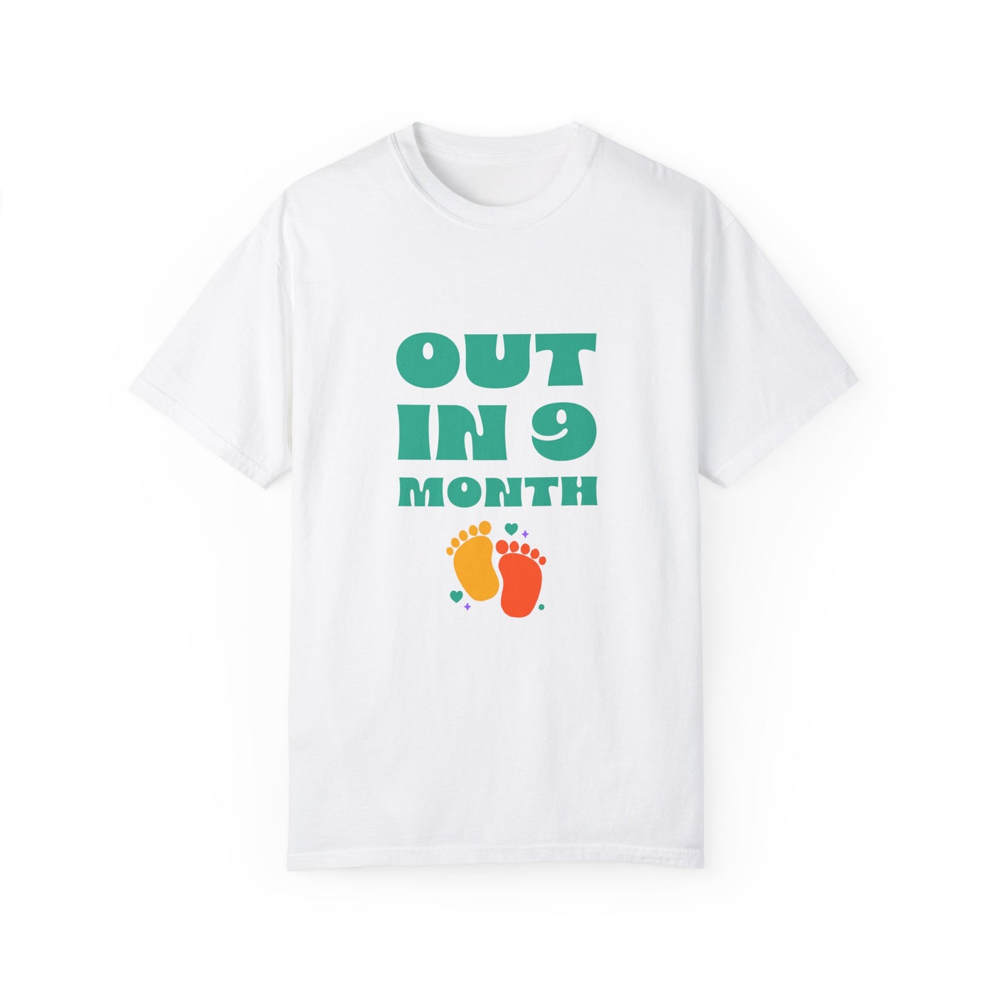 Out in 9 Month - T-shirt for Women- Cute 2 Little Feet Design