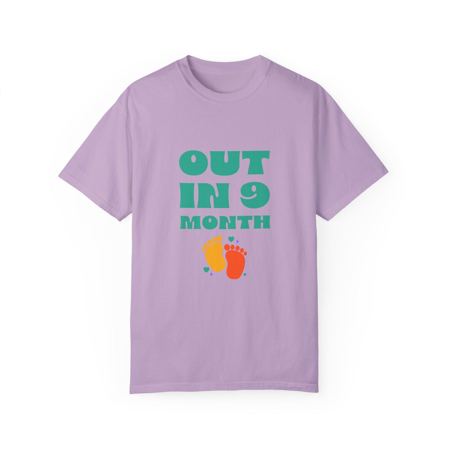 Out in 9 Month - T-shirt for Women- Cute 2 Little Feet Design