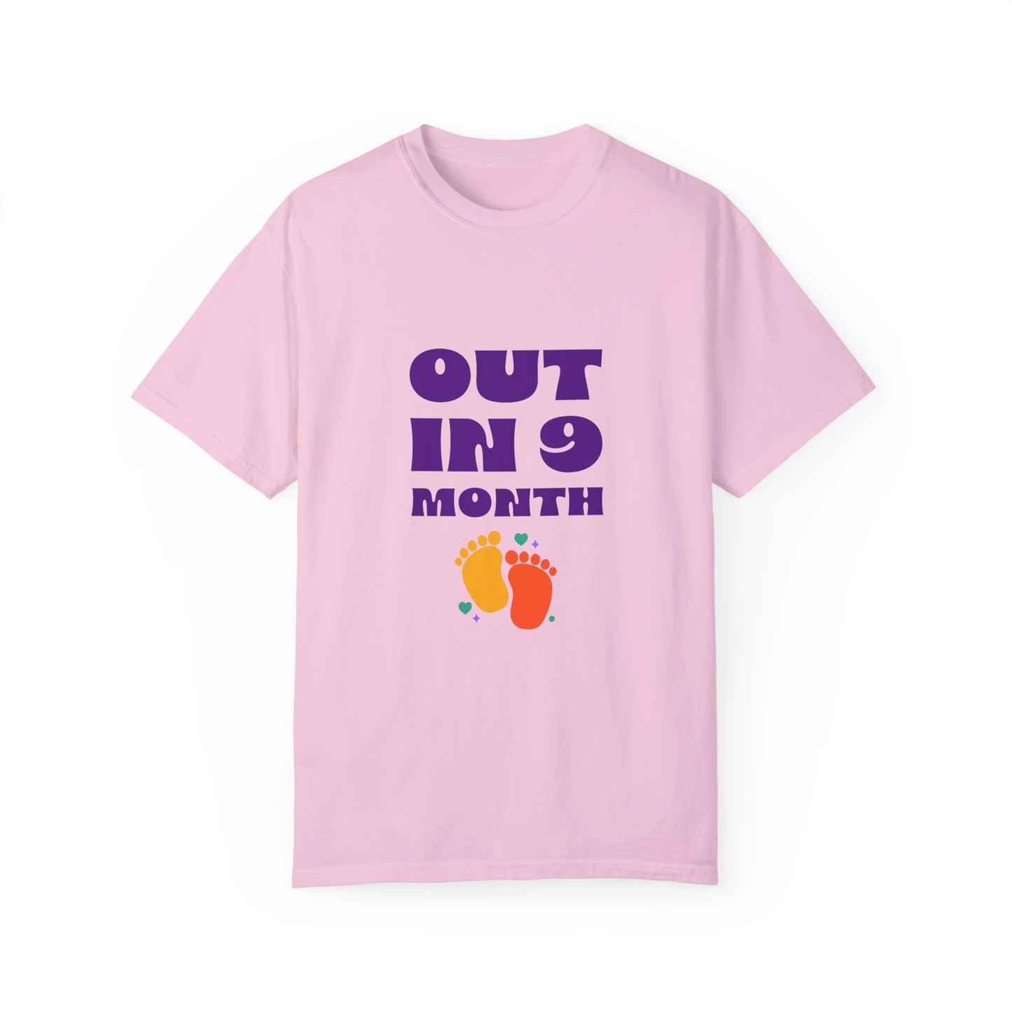 Out in 9 Month - T-shirt for Women- Cute 2 Little Feet Design