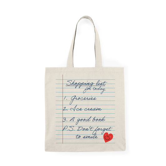 Cotton Tote Bag - Shopping list design with heart and smile