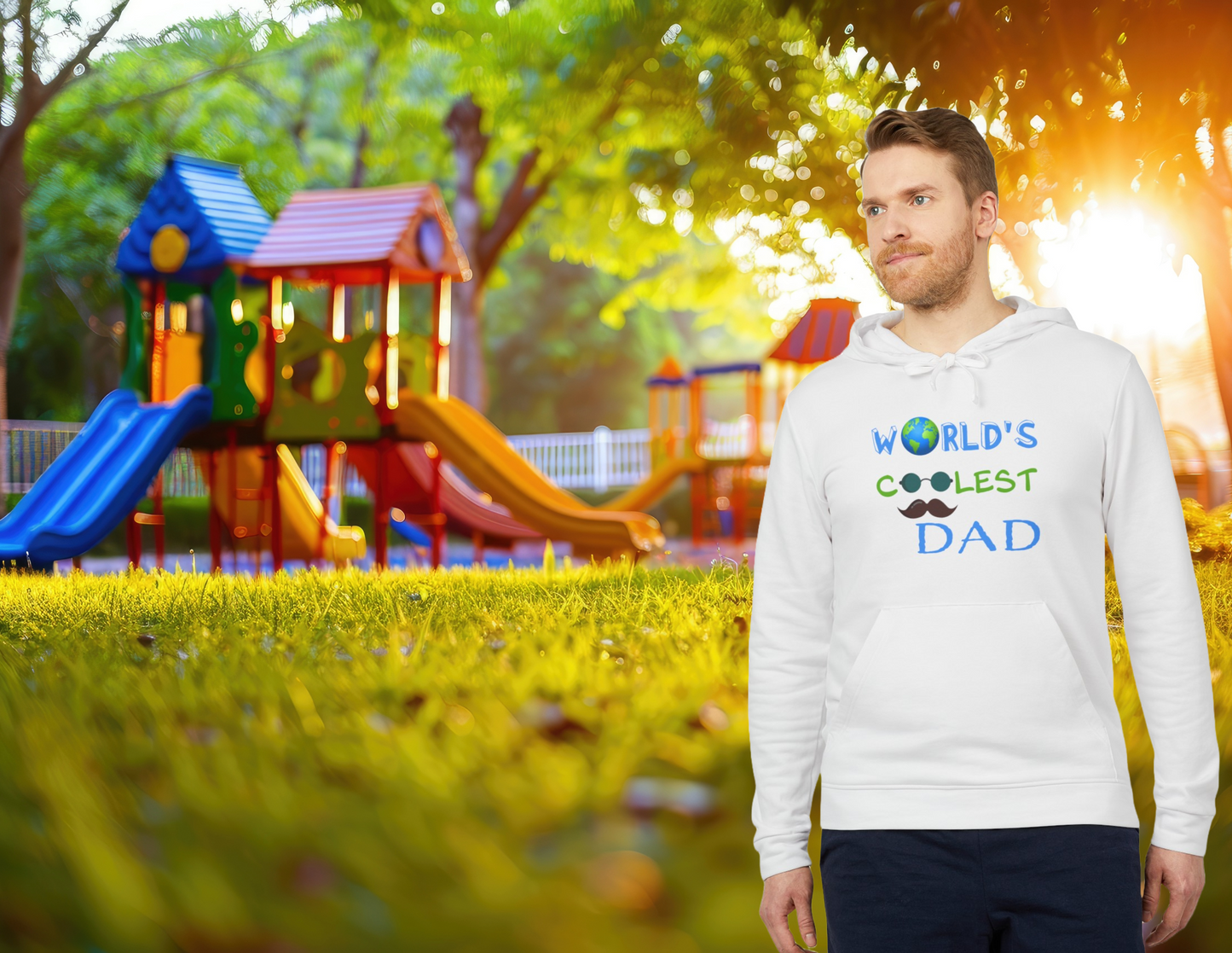 Personalized "World's Coolest Dad" adidas® Hoodie - Custom Earth & Mustache Design