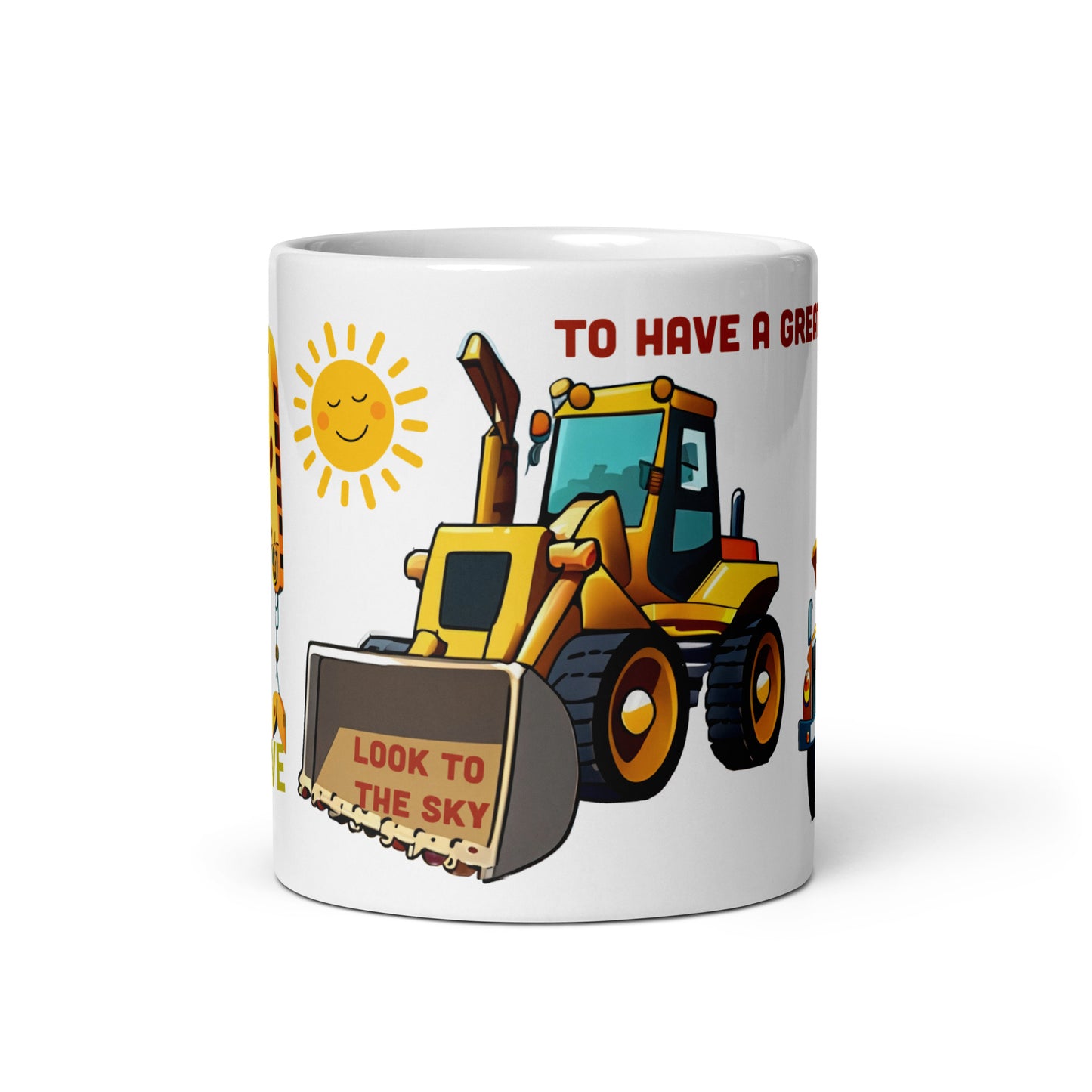 Truck Excavator Mug - Dump Truck Mug for Kids - Positive Message: Be Positive, Smile, Look to the Sky