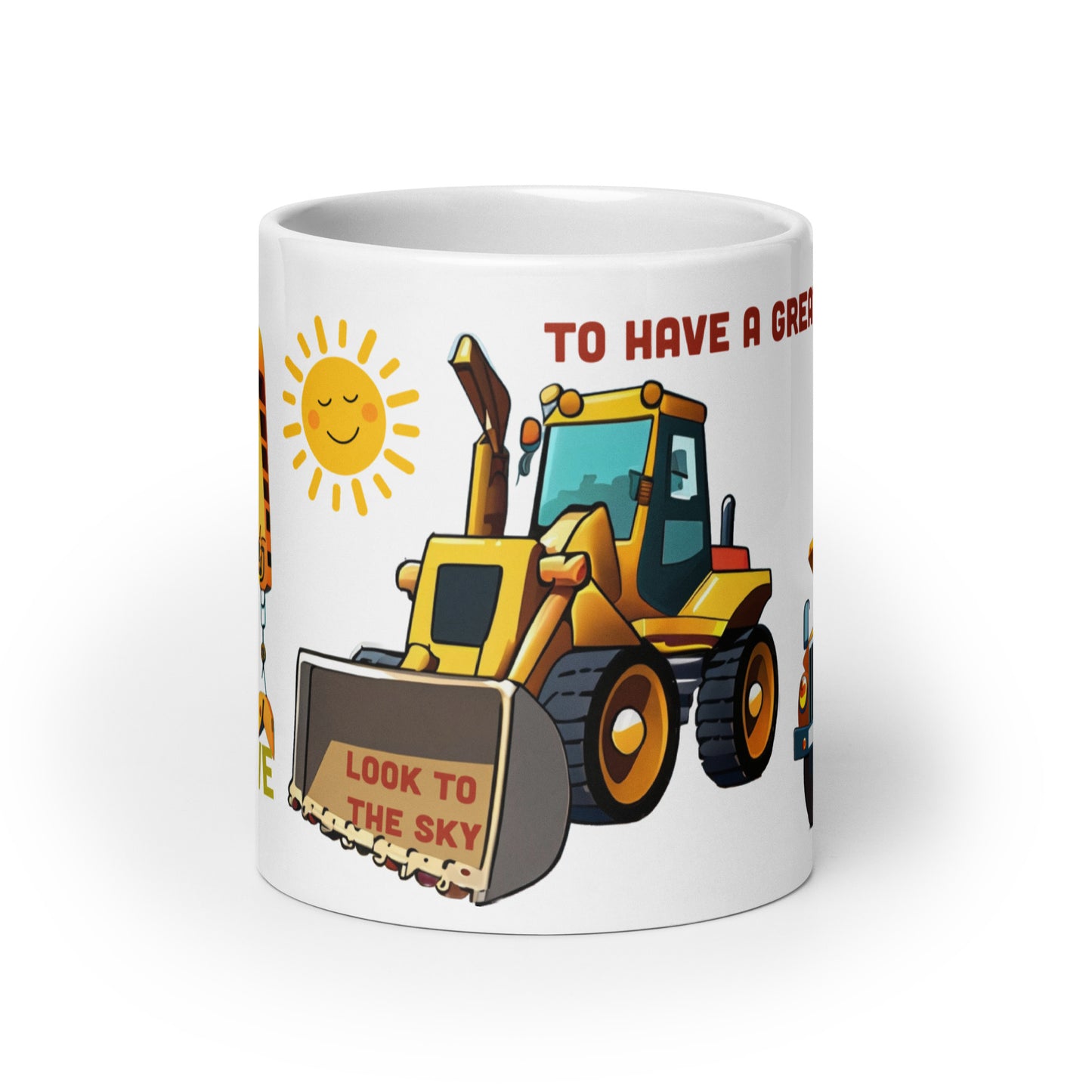 Truck Excavator Mug - Dump Truck Mug for Kids - Positive Message: Be Positive, Smile, Look to the Sky