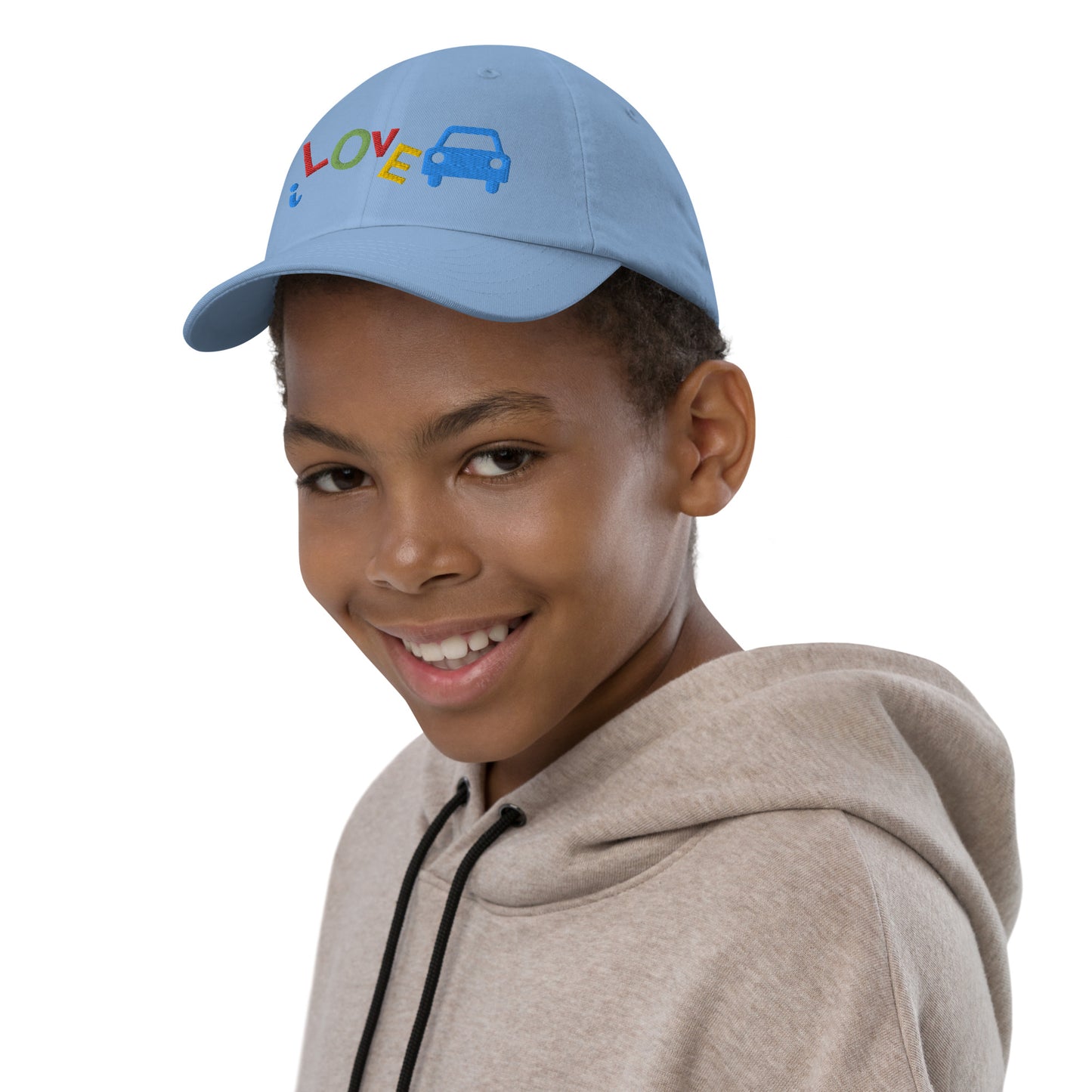 Youth Baseball Cap - I Love Cars Embroidered Hat - Kids Adjustable Cotton Cap for Boys & Girls