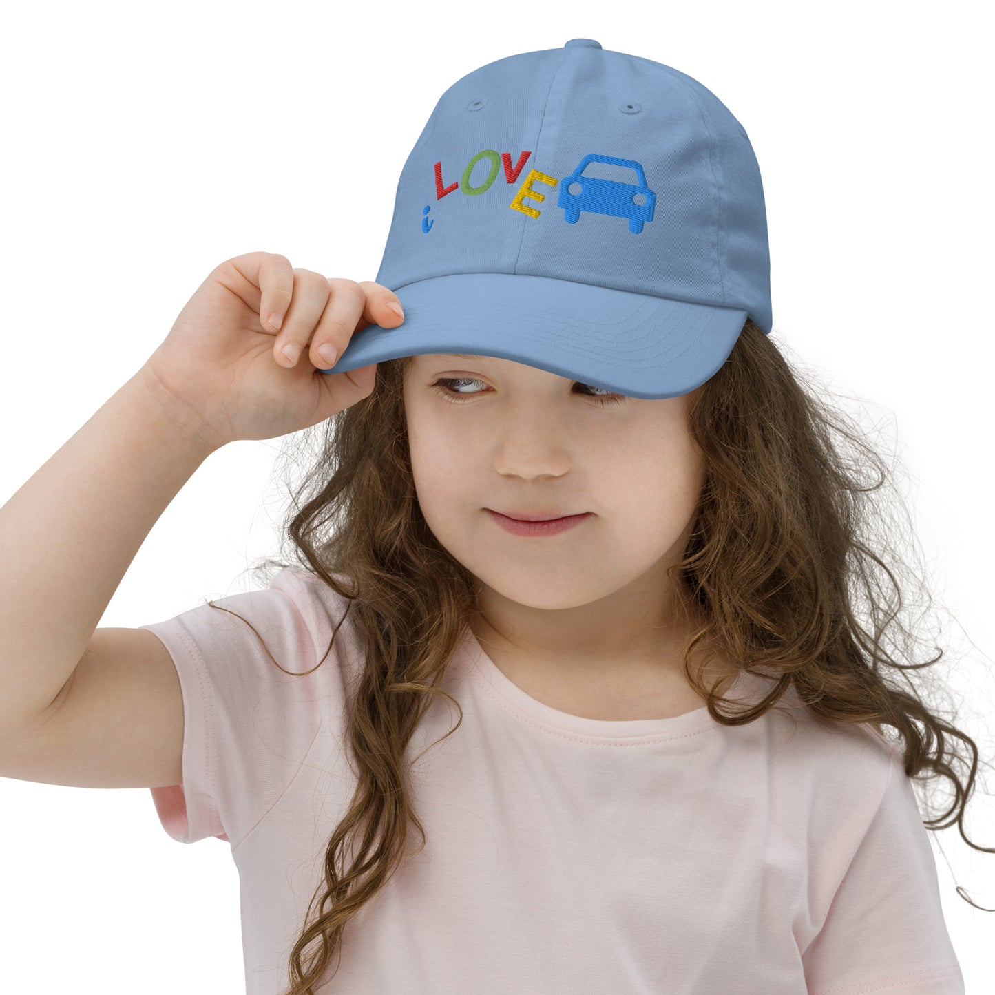 Youth Baseball Cap - I Love Cars Embroidered Hat - Kids Adjustable Cotton Cap for Boys & Girls