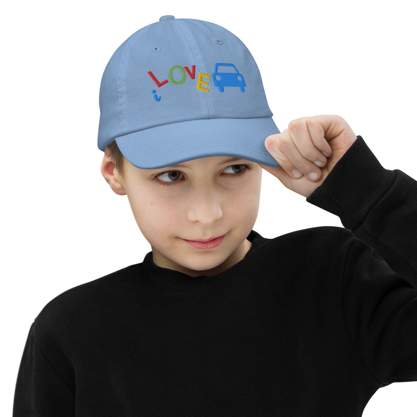 Youth Baseball Cap - I Love Cars Embroidered Hat - Kids Adjustable Cotton Cap for Boys & Girls