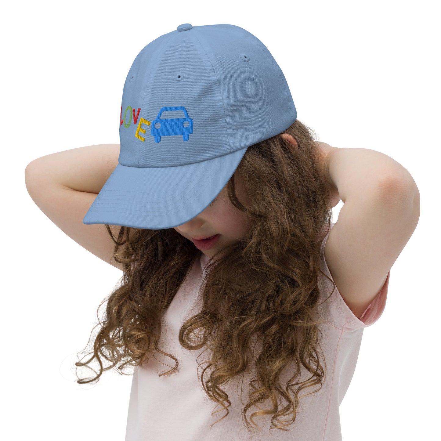 Youth Baseball Cap - I Love Cars Embroidered Hat - Kids Adjustable Cotton Cap for Boys & Girls