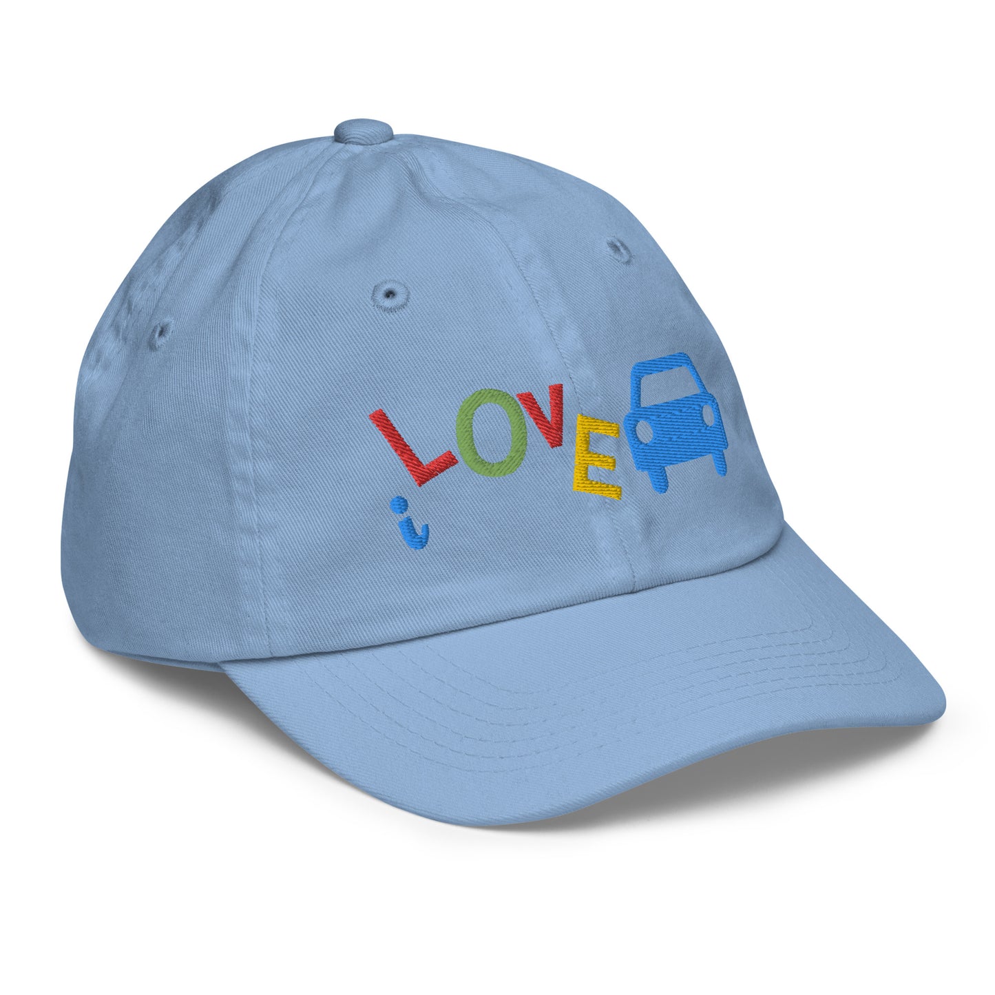 Youth Baseball Cap - I Love Cars Embroidered Hat - Kids Adjustable Cotton Cap for Boys & Girls