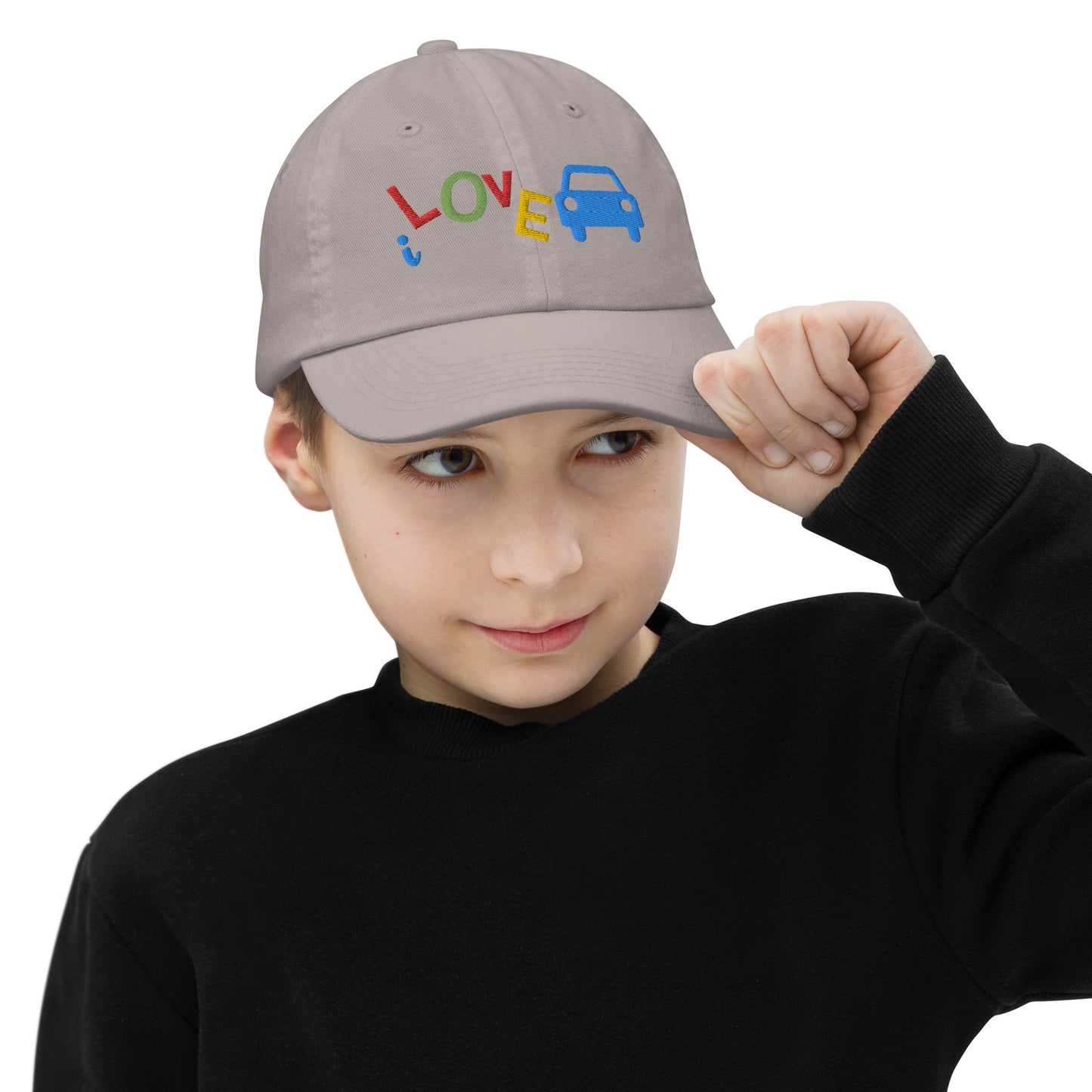 Youth Baseball Cap - I Love Cars Embroidered Hat - Kids Adjustable Cotton Cap for Boys & Girls