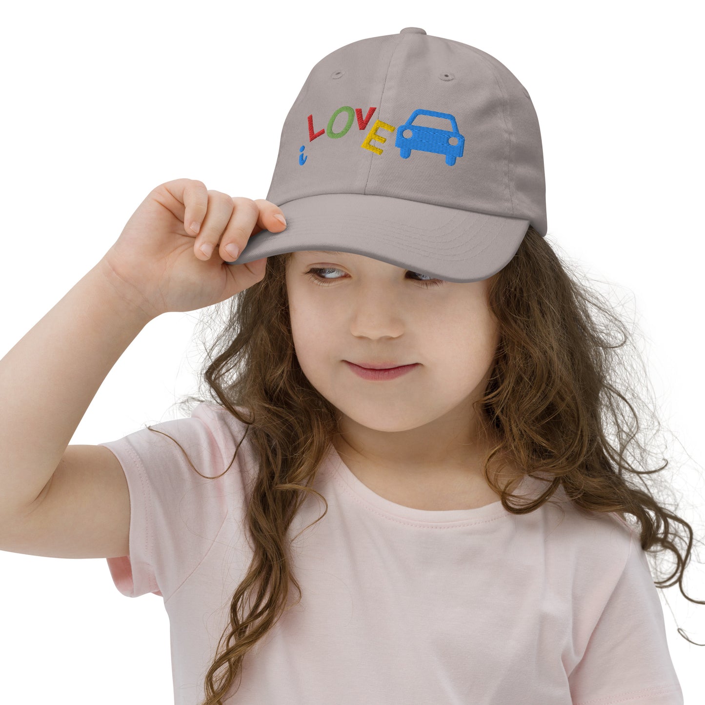 Youth Baseball Cap - I Love Cars Embroidered Hat - Kids Adjustable Cotton Cap for Boys & Girls