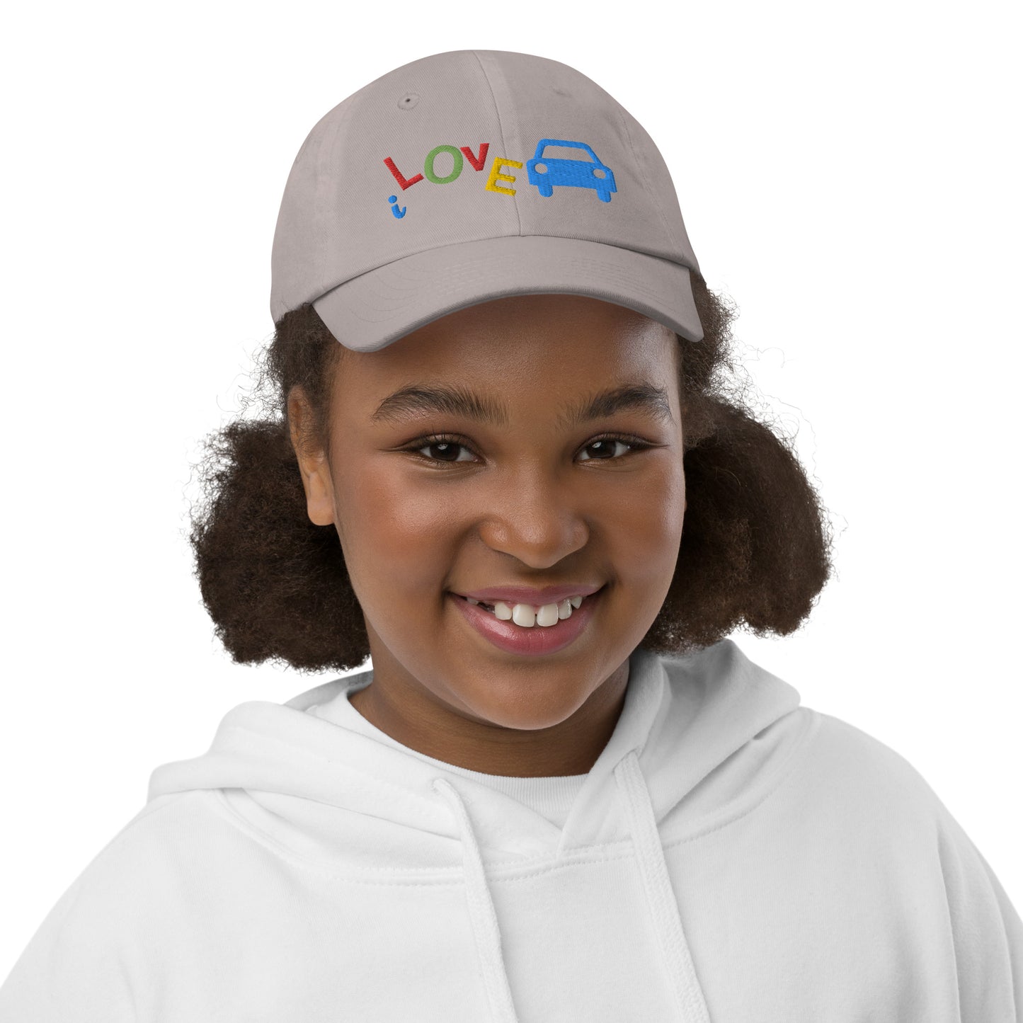 Youth Baseball Cap - I Love Cars Embroidered Hat - Kids Adjustable Cotton Cap for Boys & Girls