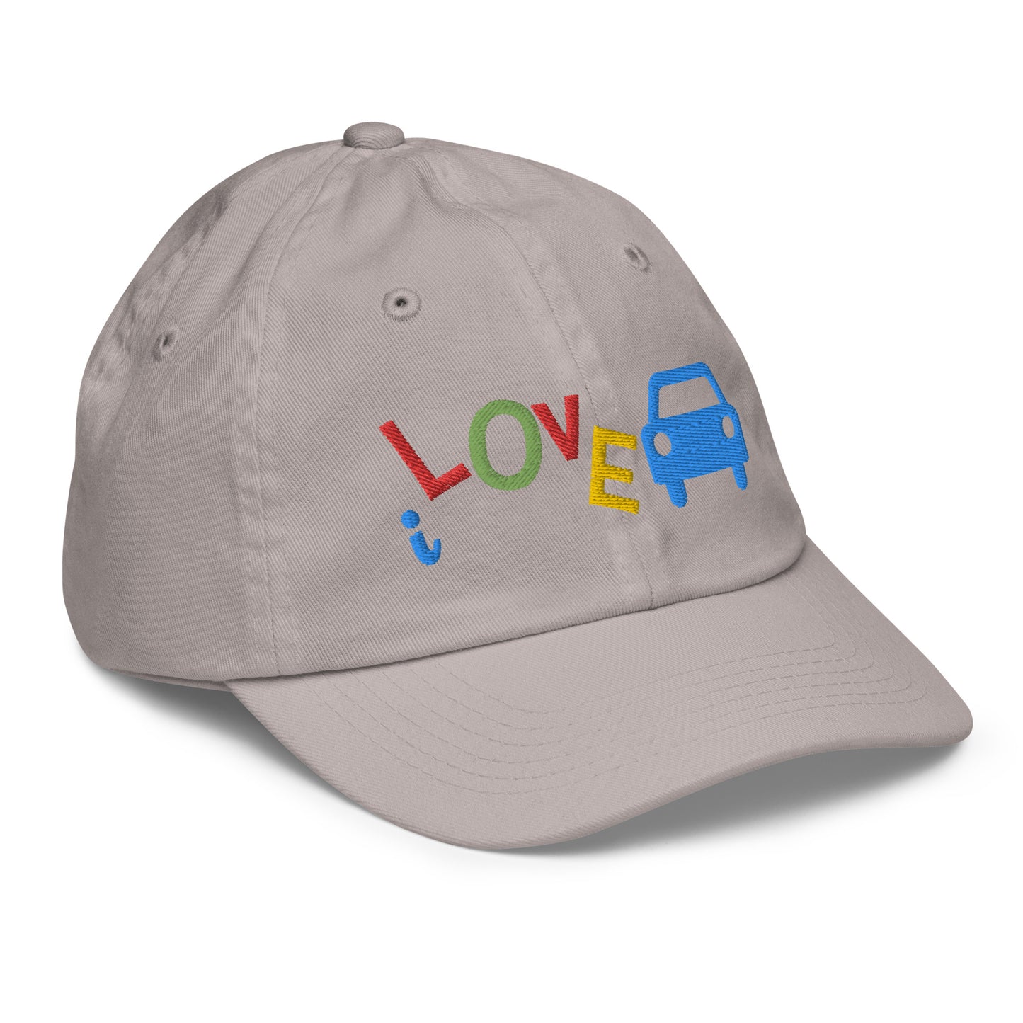 Youth Baseball Cap - I Love Cars Embroidered Hat - Kids Adjustable Cotton Cap for Boys & Girls