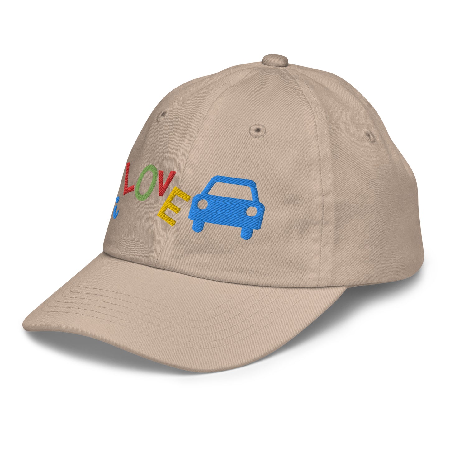 Youth Baseball Cap - I Love Cars Embroidered Hat - Kids Adjustable Cotton Cap for Boys & Girls