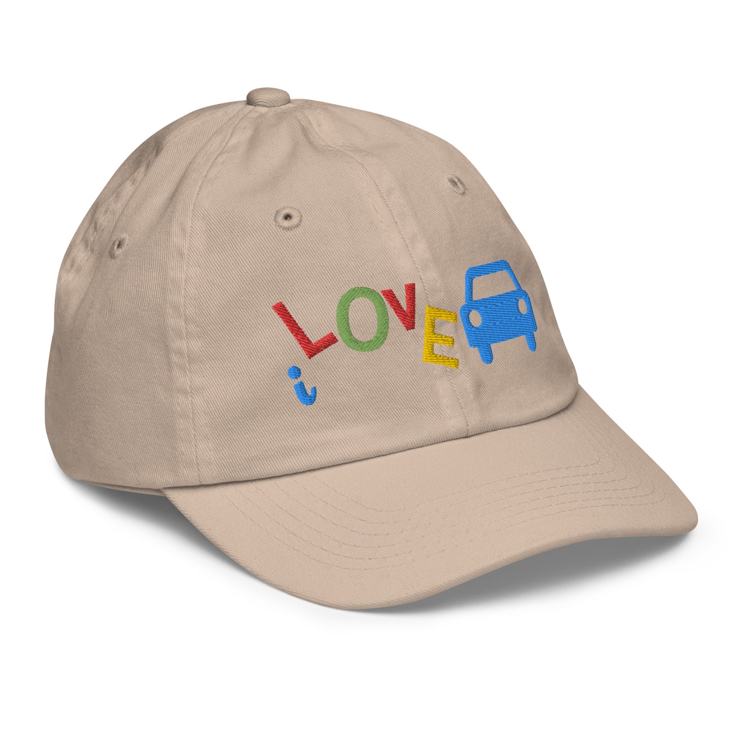 Youth Baseball Cap - I Love Cars Embroidered Hat - Kids Adjustable Cotton Cap for Boys & Girls