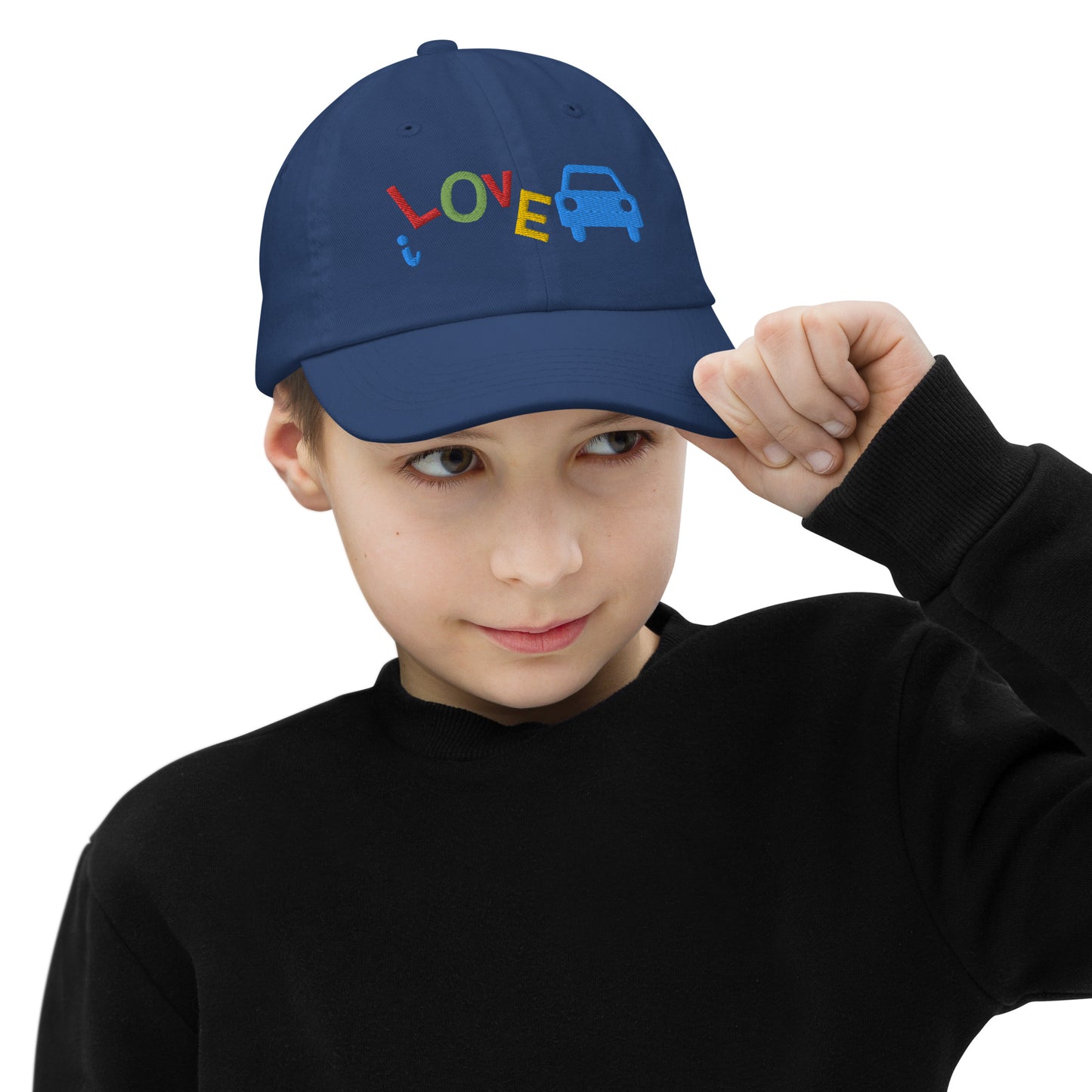 Youth Baseball Cap - I Love Cars Embroidered Hat - Kids Adjustable Cotton Cap for Boys & Girls