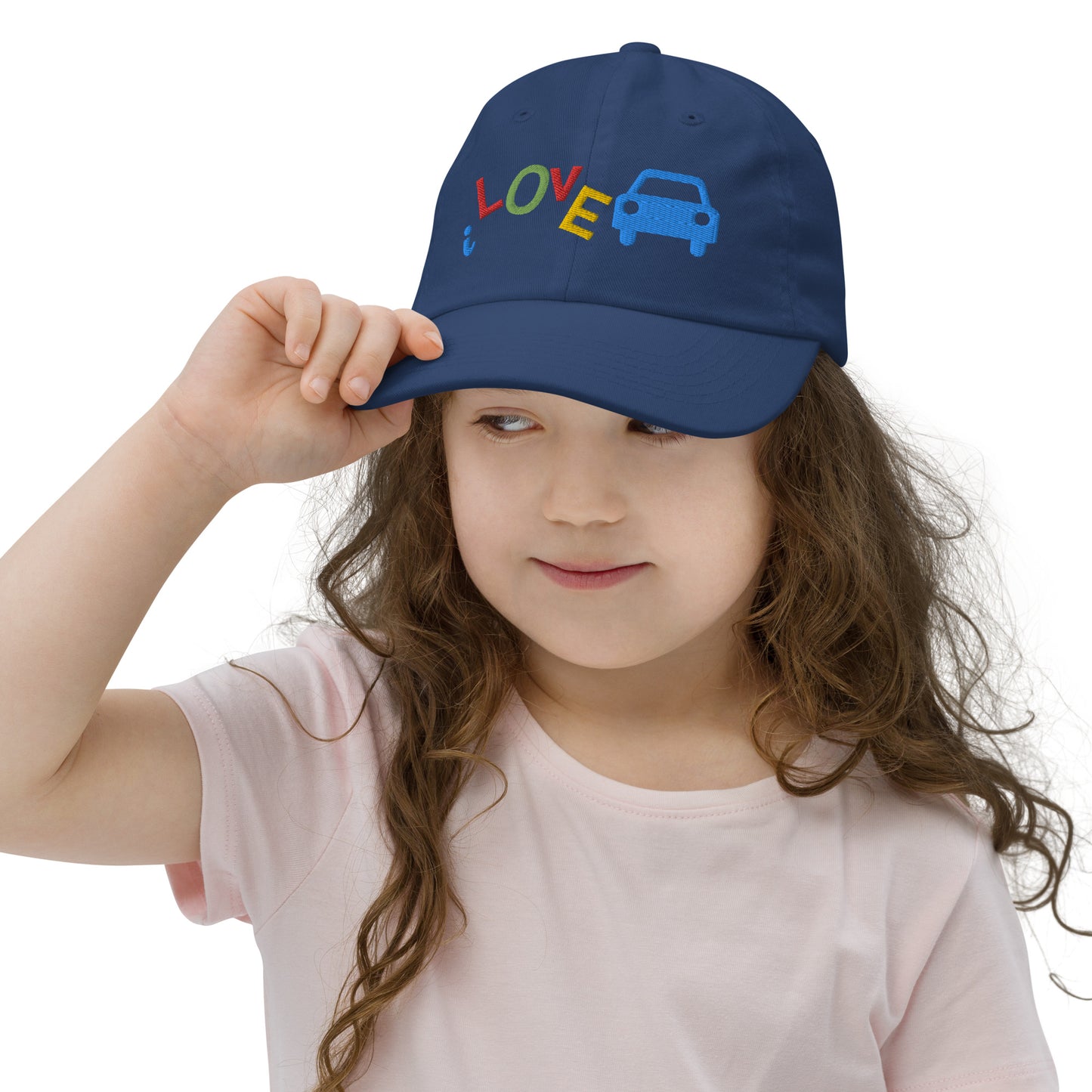 Youth Baseball Cap - I Love Cars Embroidered Hat - Kids Adjustable Cotton Cap for Boys & Girls