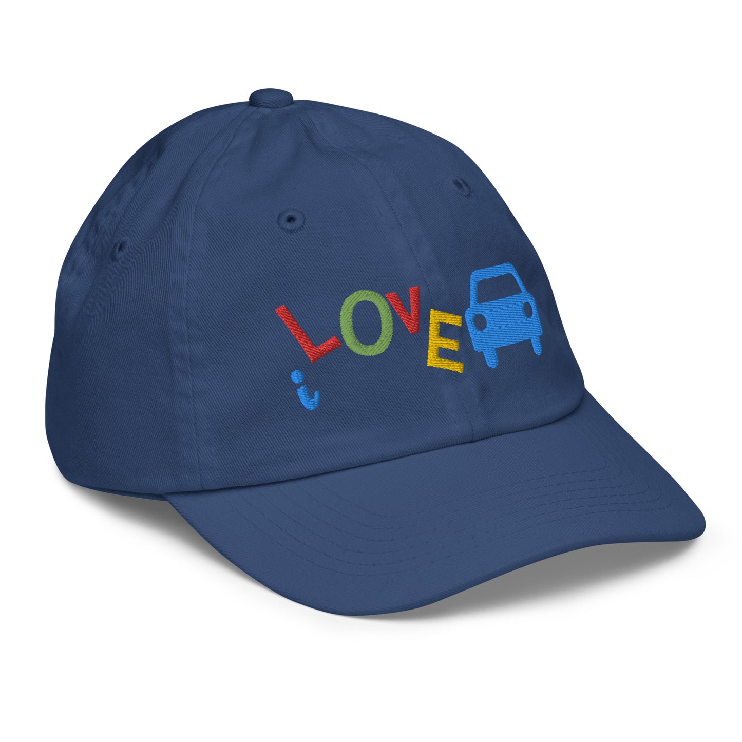 Youth Baseball Cap - I Love Cars Embroidered Hat - Kids Adjustable Cotton Cap for Boys & Girls