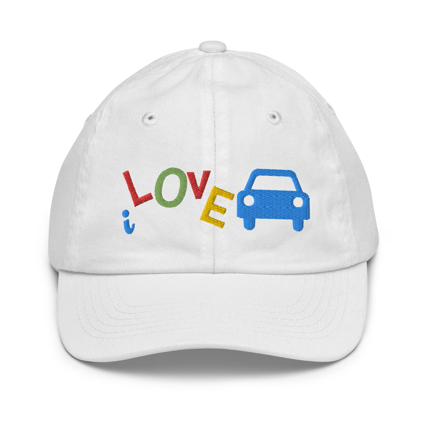 Youth Baseball Cap - I Love Cars Embroidered Hat - Kids Adjustable Cotton Cap for Boys & Girls