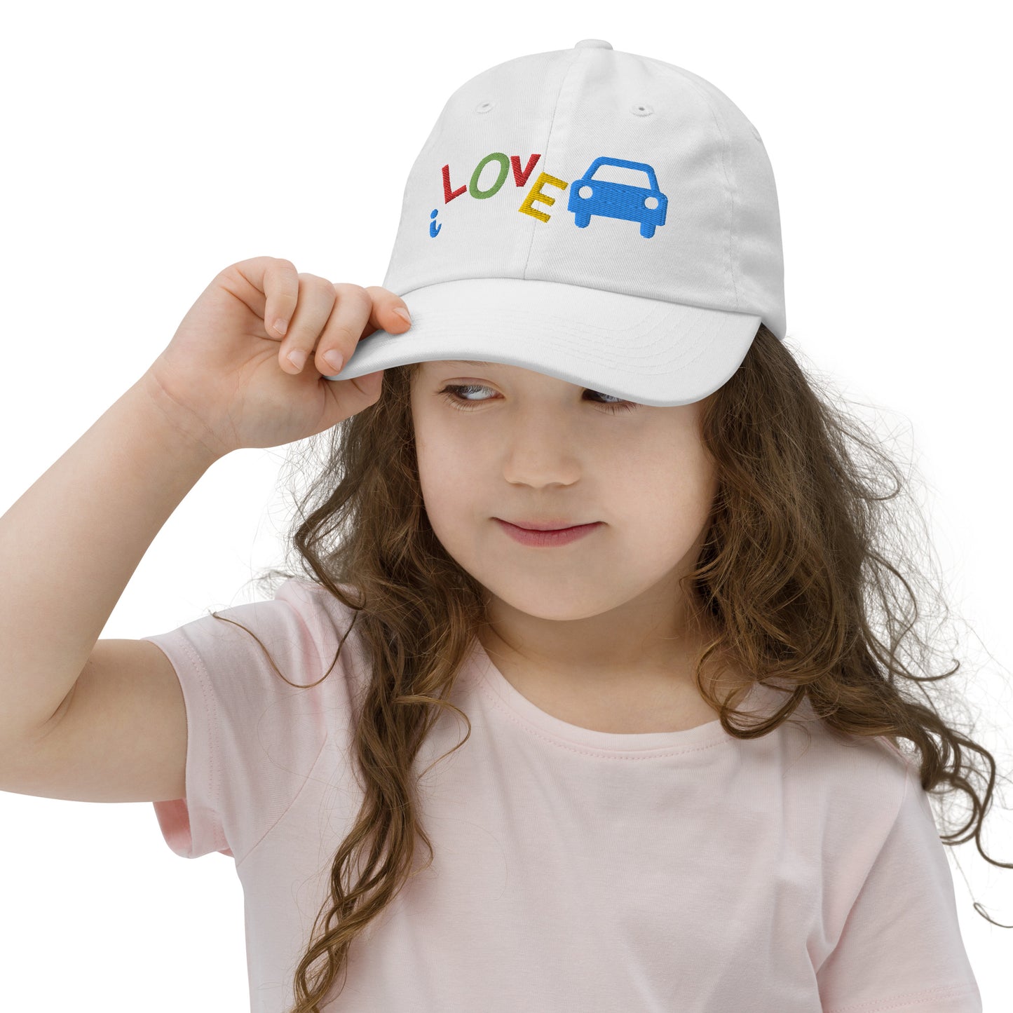 Youth Baseball Cap - I Love Cars Embroidered Hat - Kids Adjustable Cotton Cap for Boys & Girls