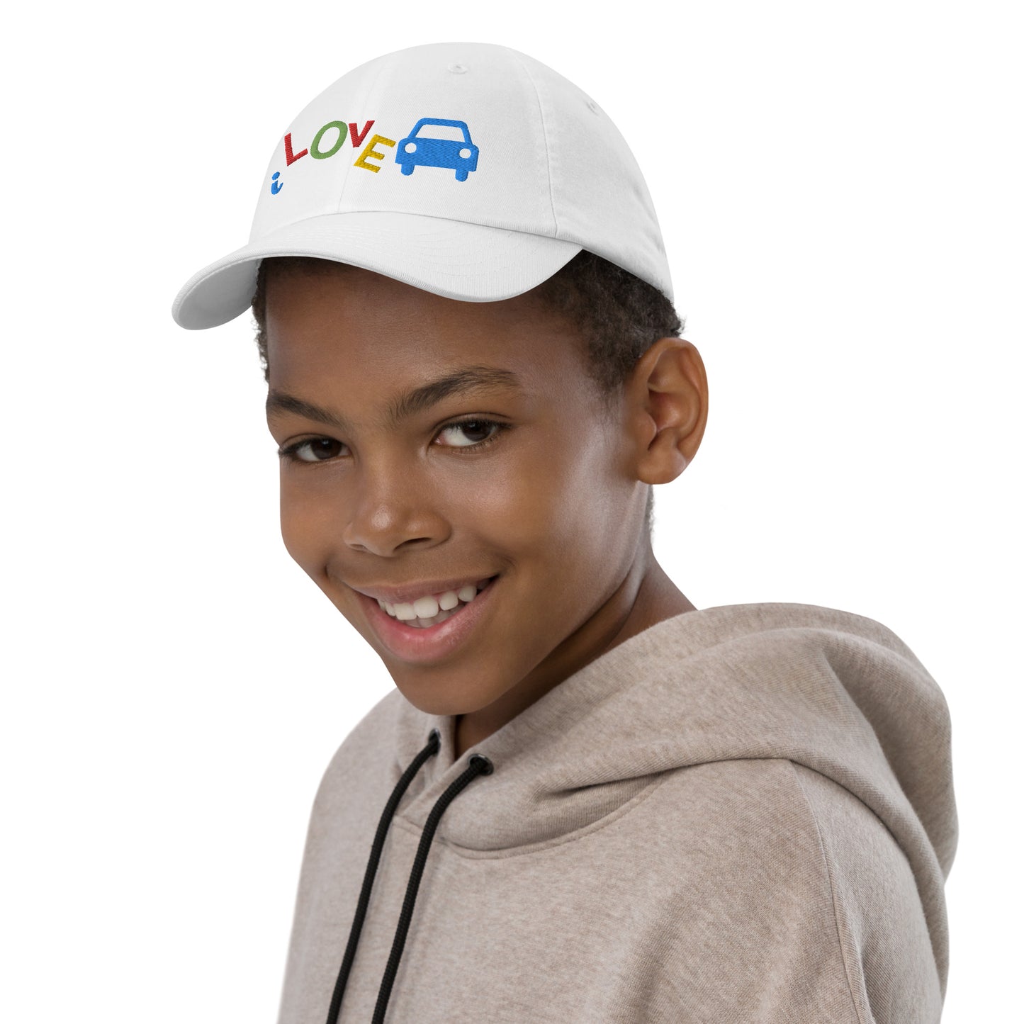 Youth Baseball Cap - I Love Cars Embroidered Hat - Kids Adjustable Cotton Cap for Boys & Girls