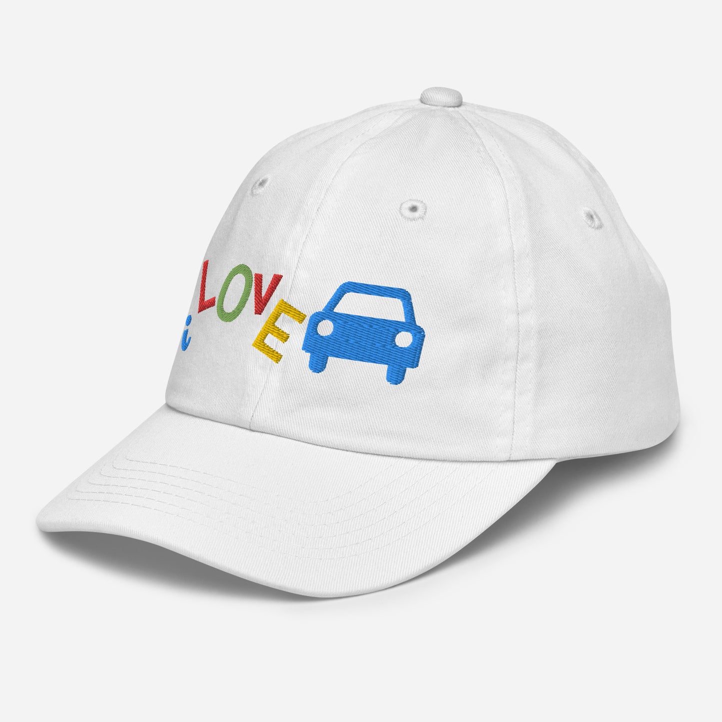 Youth Baseball Cap - I Love Cars Embroidered Hat - Kids Adjustable Cotton Cap for Boys & Girls