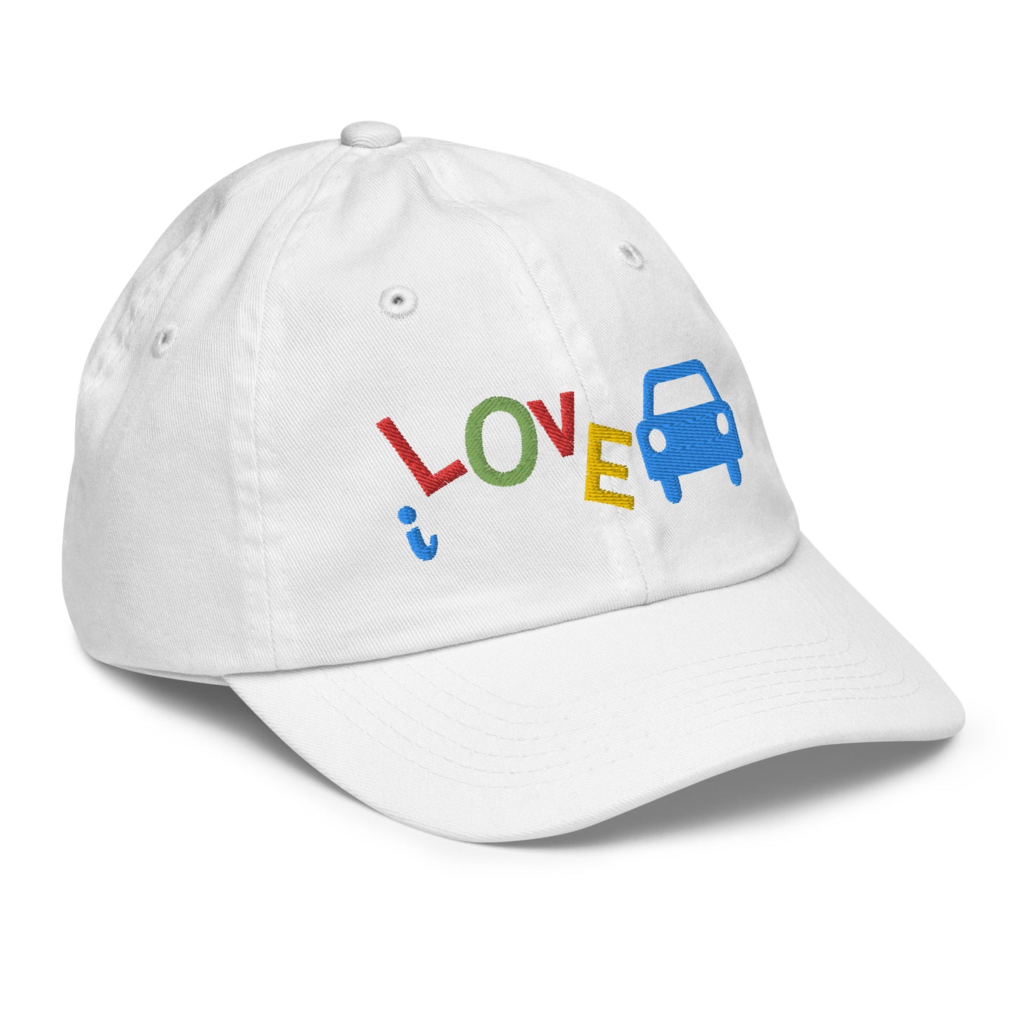 Youth Baseball Cap - I Love Cars Embroidered Hat - Kids Adjustable Cotton Cap for Boys & Girls