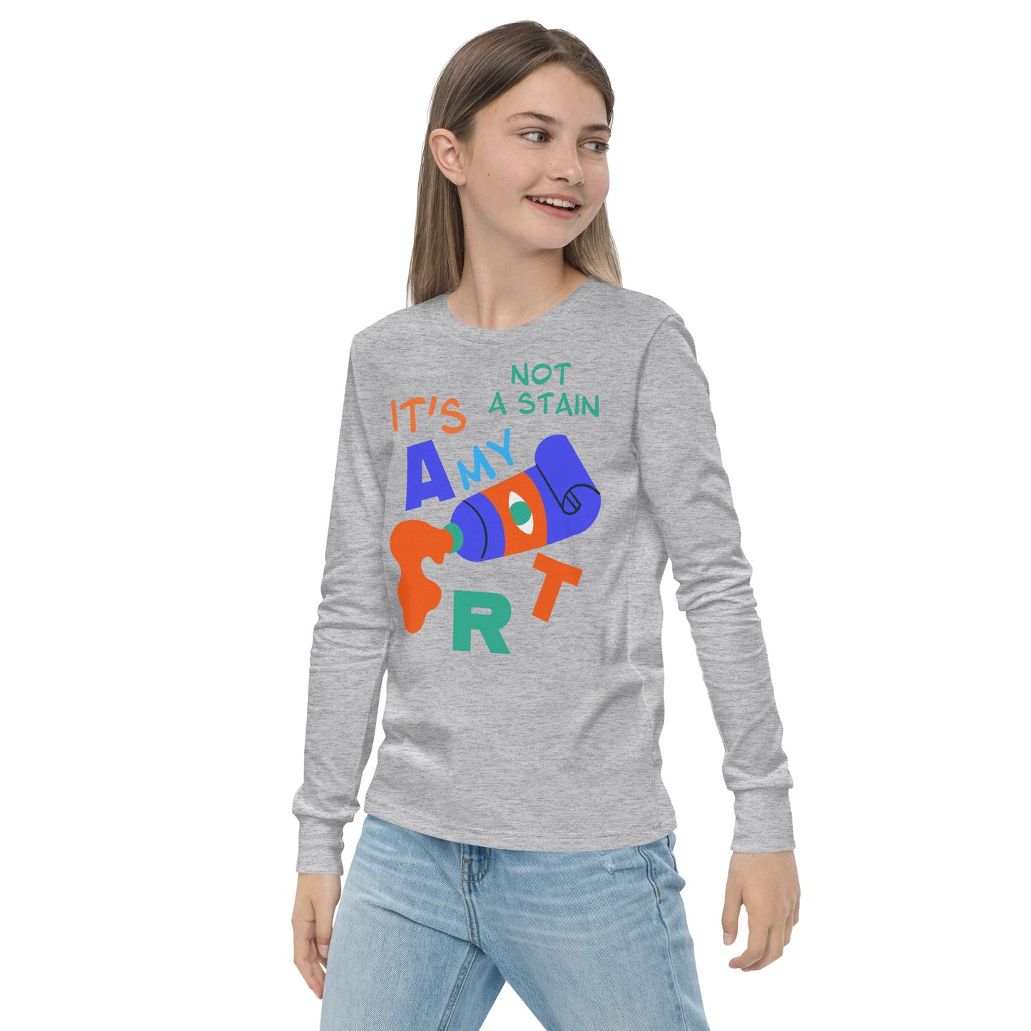 Youth Long Sleeve Tee - Spilling Watercolor "It's Not a Stain, It's My Art