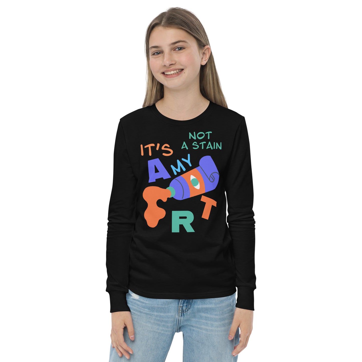 Youth Long Sleeve Tee - Spilling Watercolor "It's Not a Stain, It's My Art