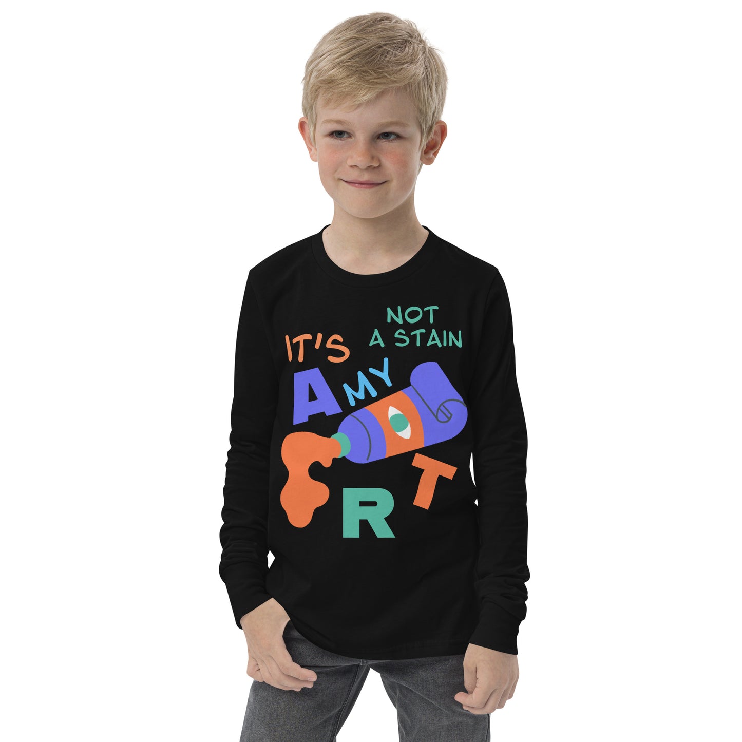 Youth Long Sleeve Tee - Spilling Watercolor "It's Not a Stain, It's My Art