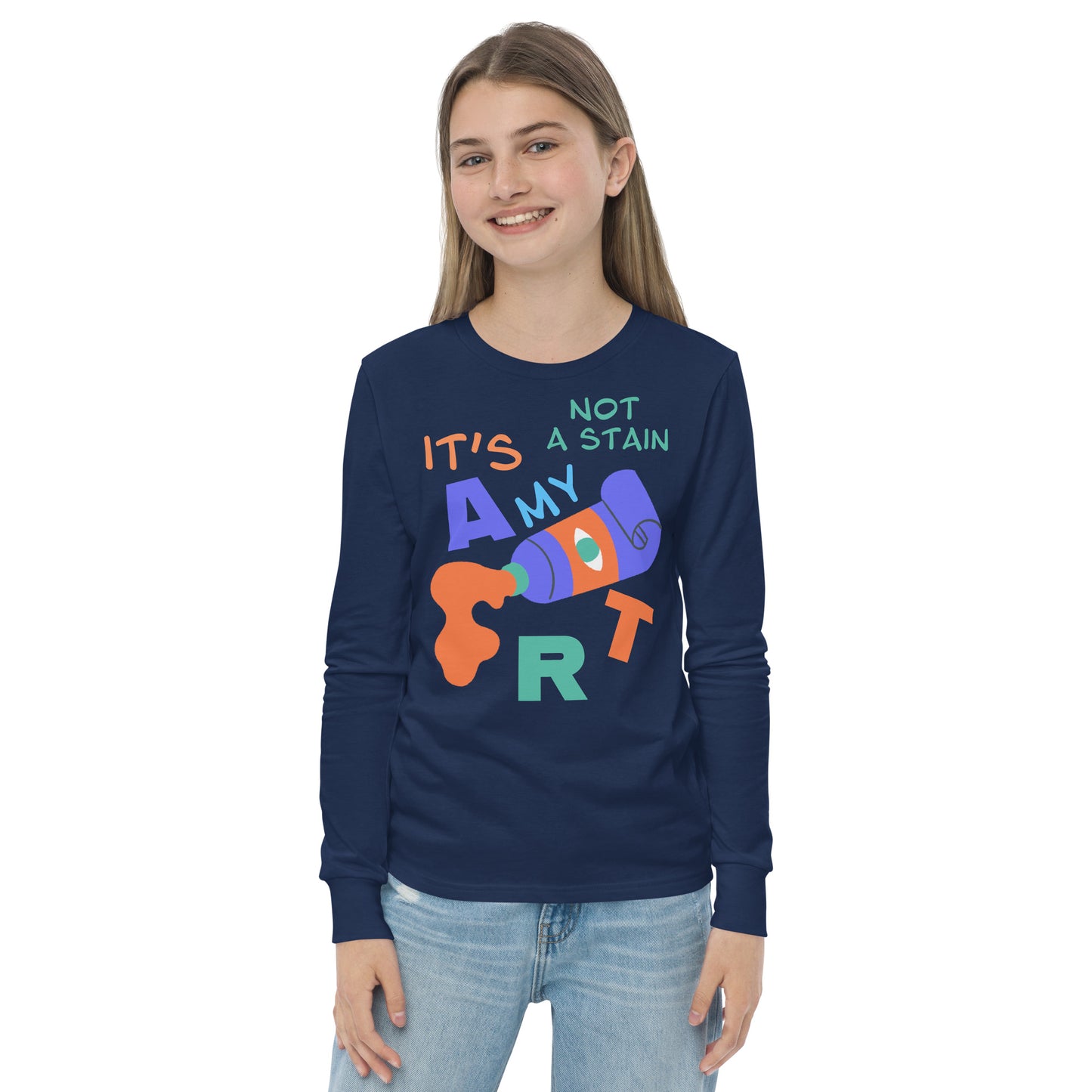 Youth Long Sleeve Tee - Spilling Watercolor "It's Not a Stain, It's My Art