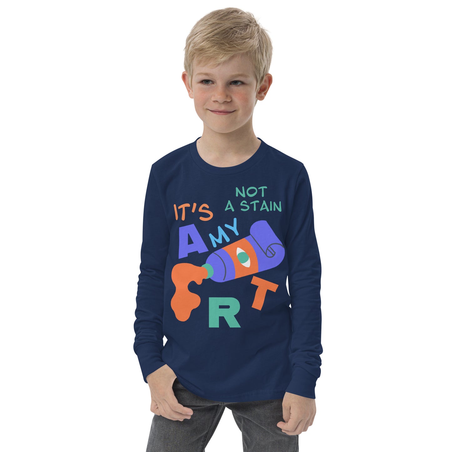 Youth Long Sleeve Tee - Spilling Watercolor "It's Not a Stain, It's My Art