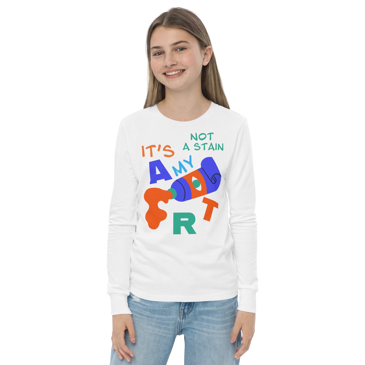 Youth Long Sleeve Tee - Spilling Watercolor "It's Not a Stain, It's My Art