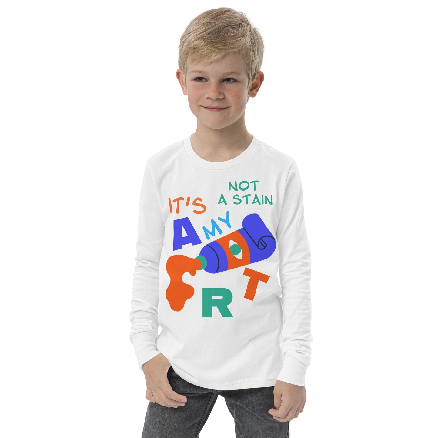 Youth Long Sleeve Tee - Spilling Watercolor "It's Not a Stain, It's My Art