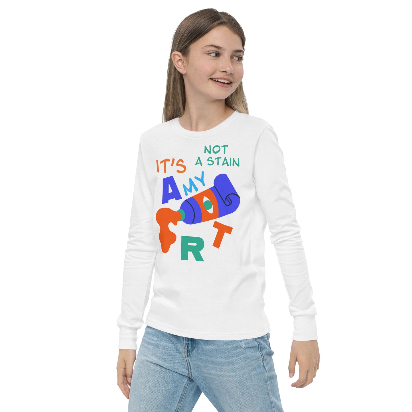 Youth Long Sleeve Tee - Spilling Watercolor "It's Not a Stain, It's My Art