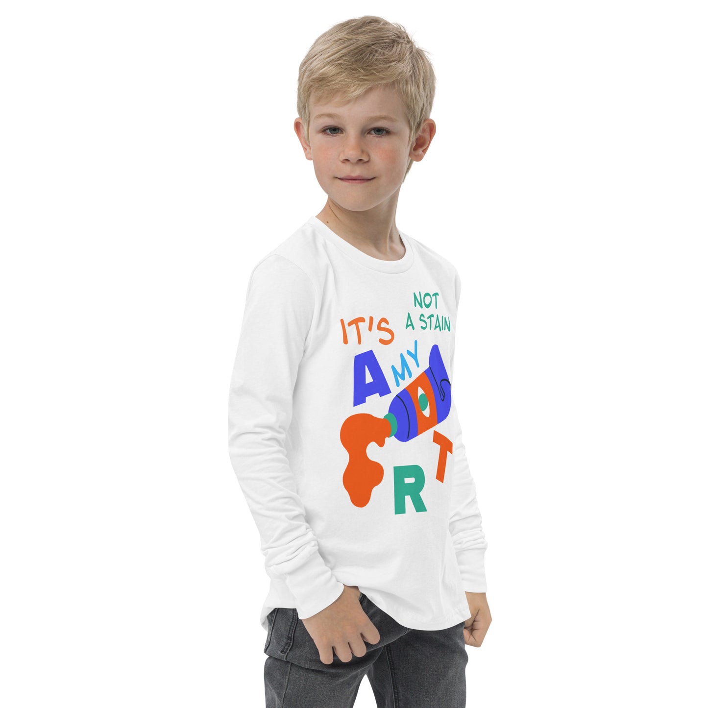 Youth Long Sleeve Tee - Spilling Watercolor "It's Not a Stain, It's My Art